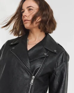 Black Oversized Crinkle Textured PU Biker