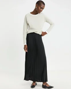 Black Pleated Pull On Jersey Maxi Skirt
