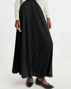 Black Pleated Pull On Jersey Maxi Skirt