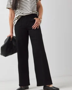 Black Pocket Front Wide Leg Jeans