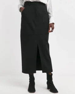 Black Ponte Column Midaxi Skirt