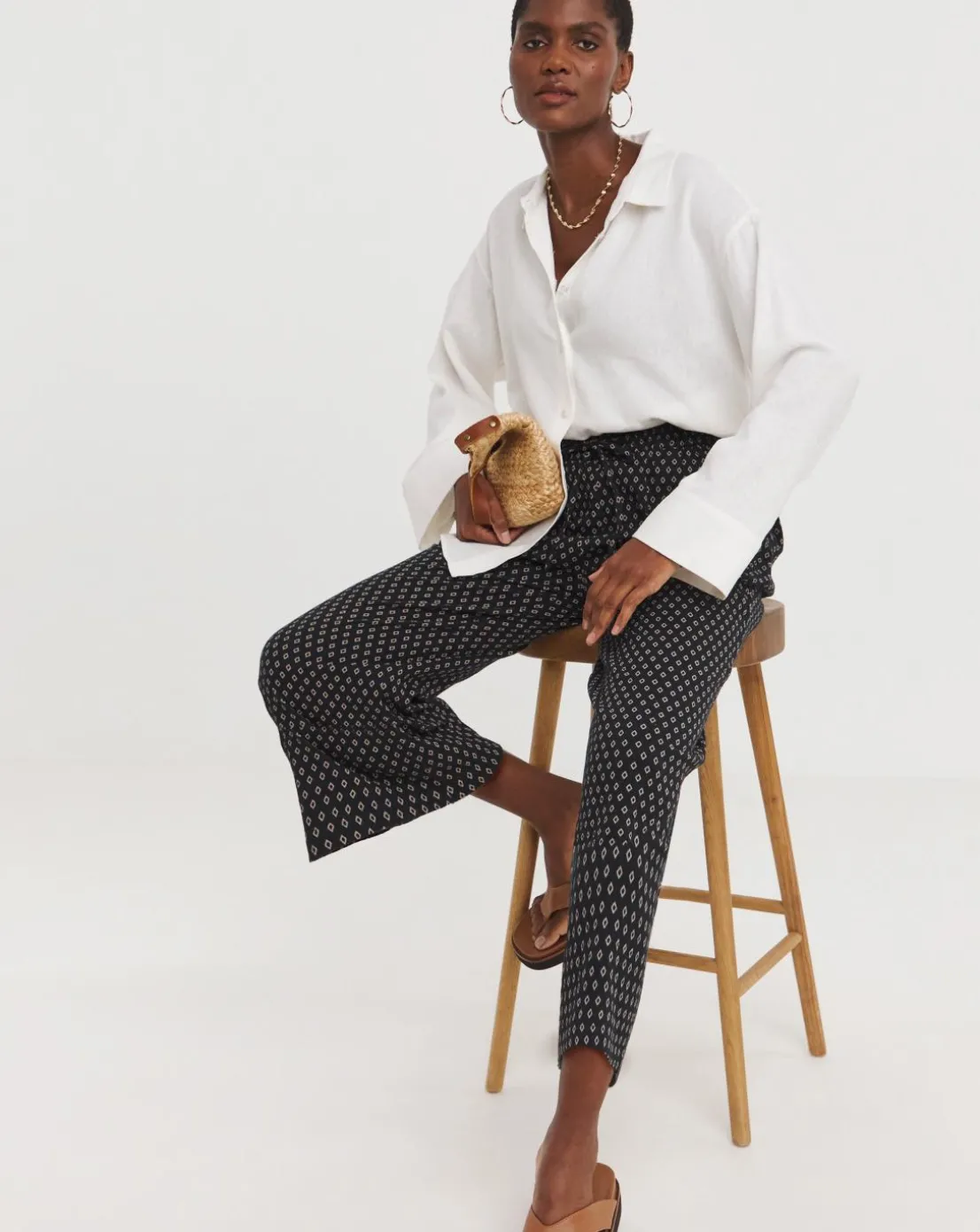 Black Print Cheesecloth Culottes