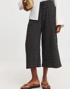 Black Print Cheesecloth Culottes