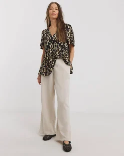 Black Print Crochet Contrast Top