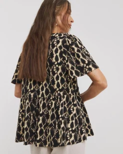 Black Print Crochet Contrast Top