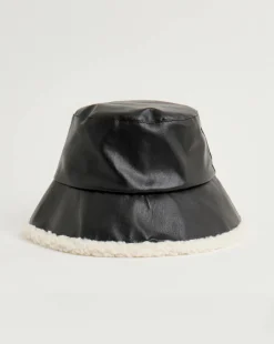Black PU & Borg Bucket Hat