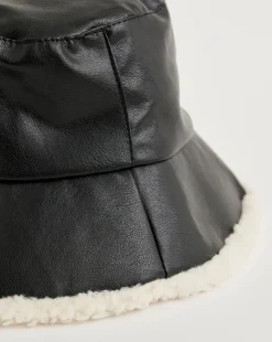 Black PU & Borg Bucket Hat