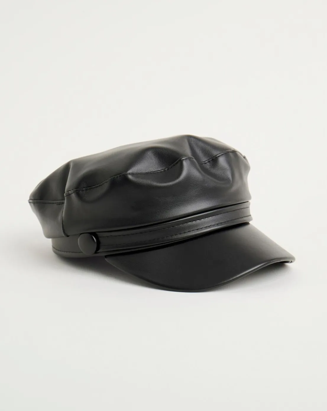 Black PU Baker Boy Hat