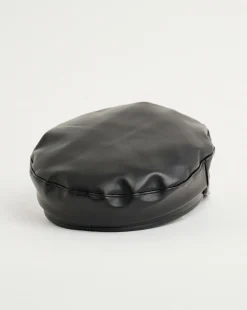 Black PU Baker Boy Hat