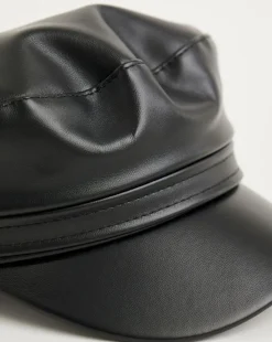 Black PU Baker Boy Hat