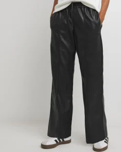 Black PU Leather Look Wide Leg Jogger