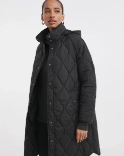 Black Quilt Collar Mid Length Jacket