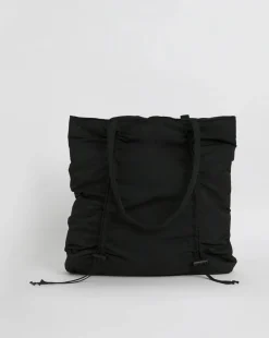 Black Ruched Detail Nylon Tote Bag