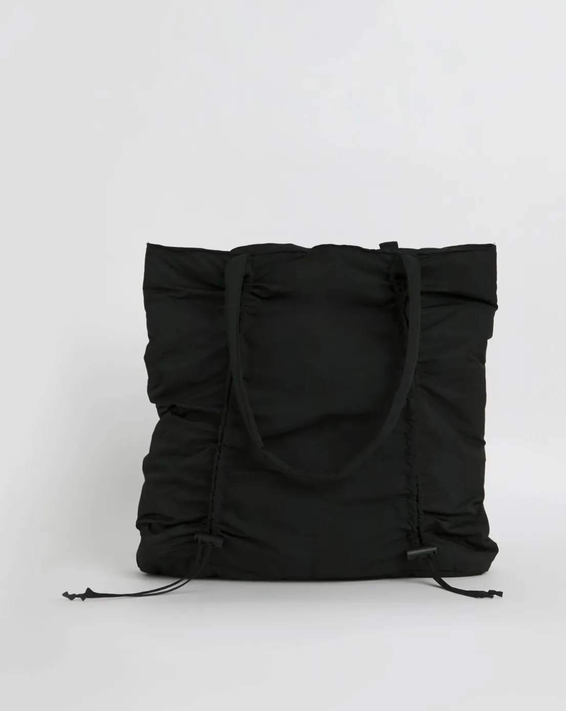 Black Ruched Detail Nylon Tote Bag