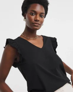 Black Ruffle Sleeve Vest