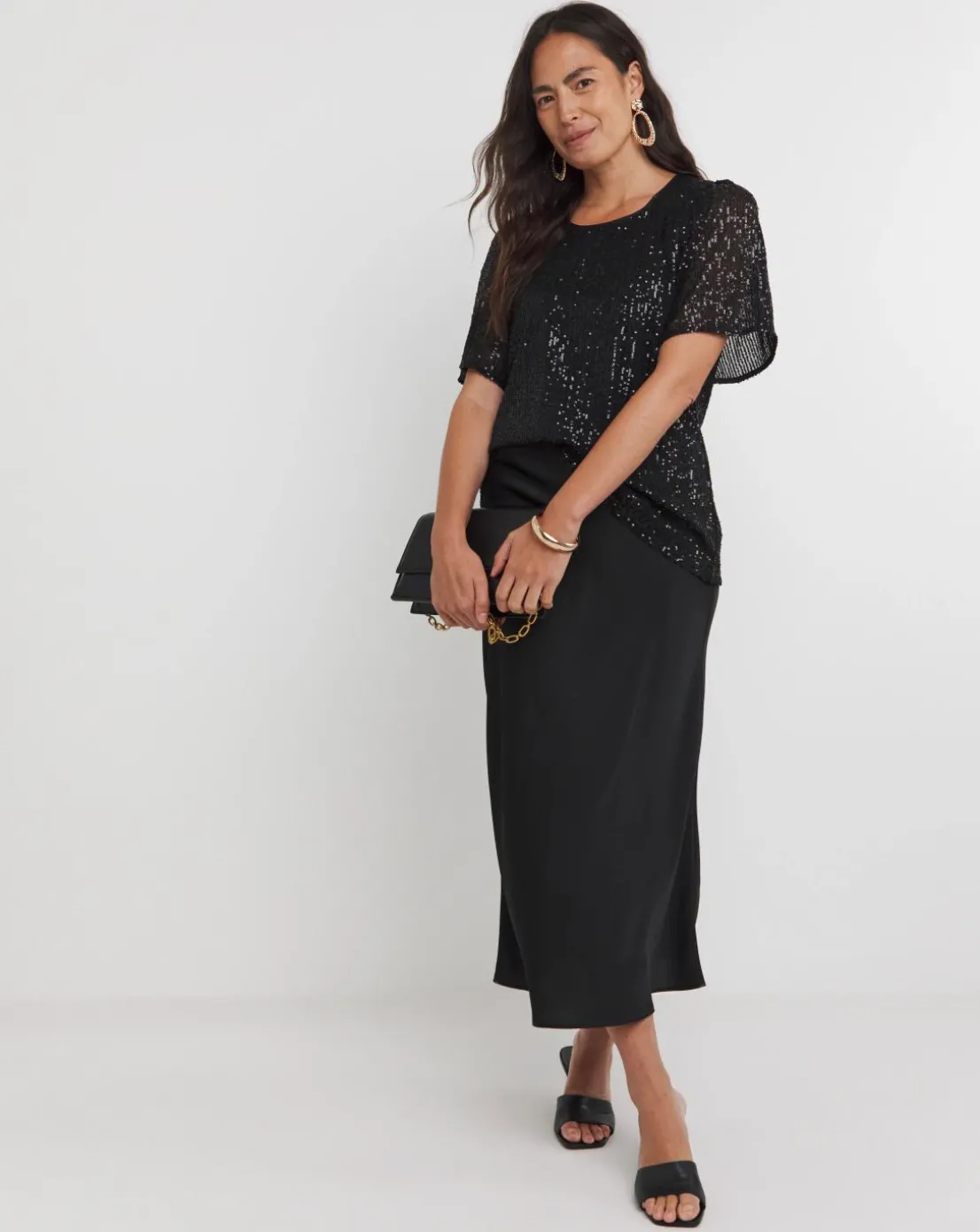 Black Sequin Angel Sleeve Top