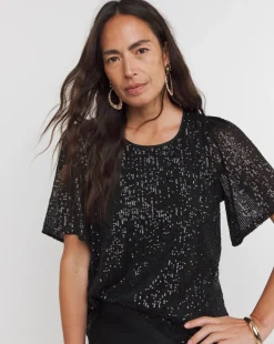Black Sequin Angel Sleeve Top