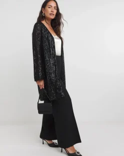 Black Sequin Longline Cardigan