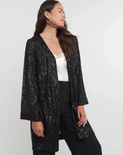 Black Sequin Longline Cardigan