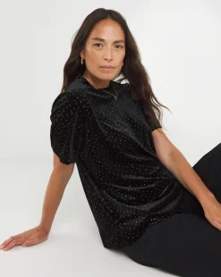 Black Short Sleeve Velvet Heatseal Top