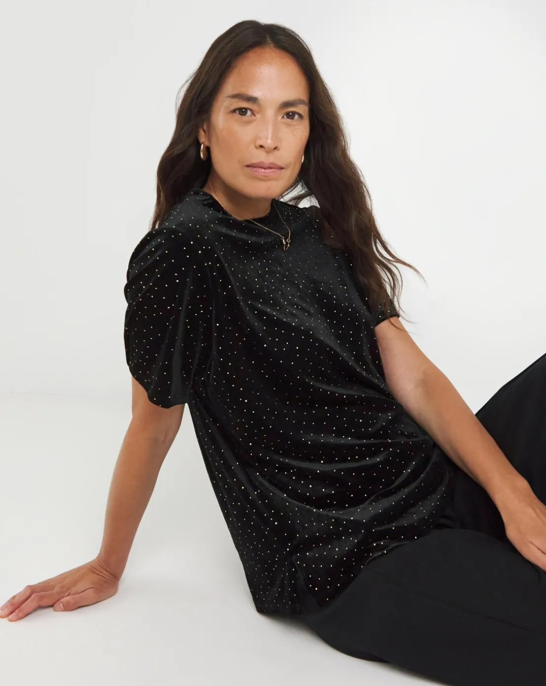 Black Short Sleeve Velvet Heatseal Top