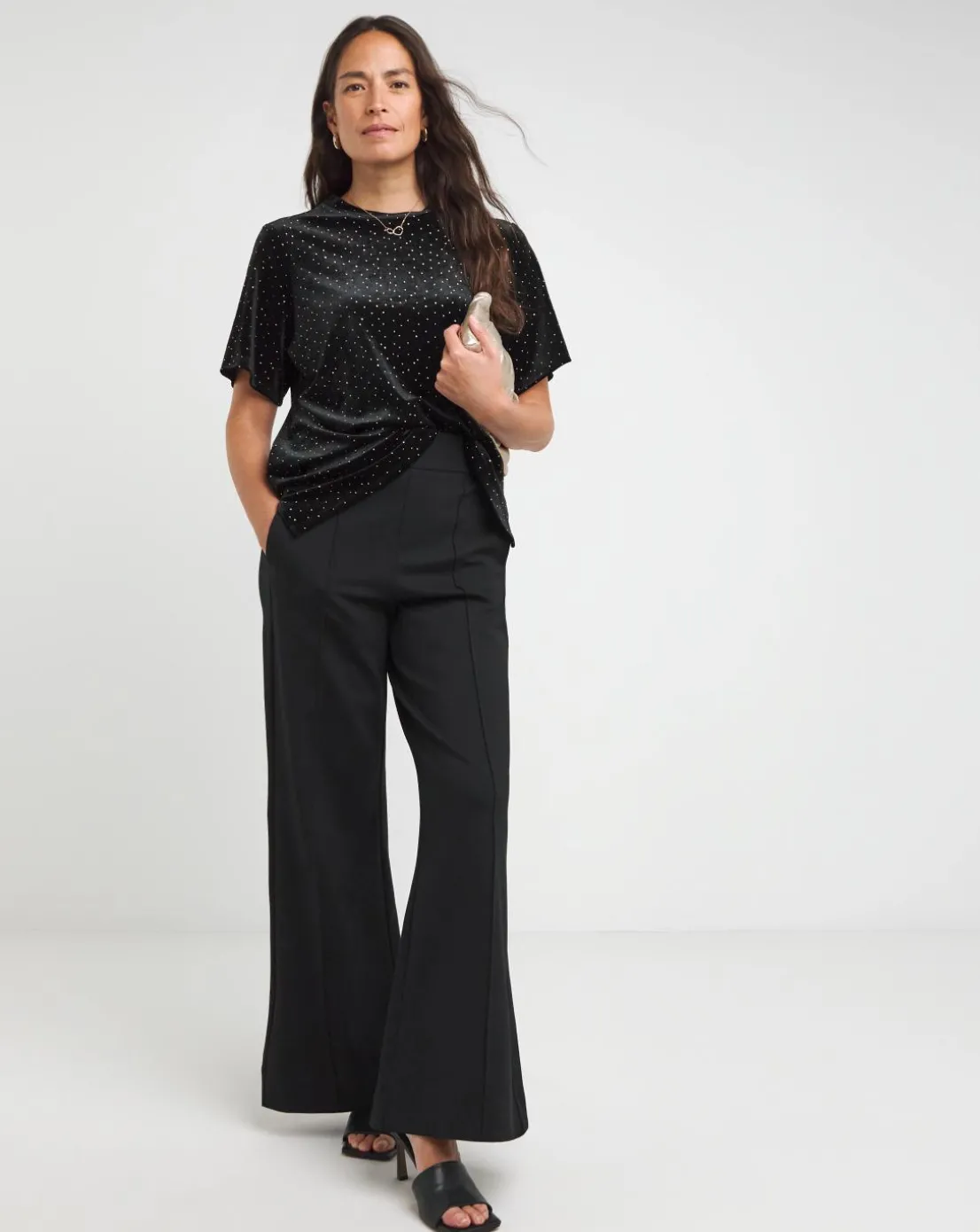 Black Short Sleeve Velvet Heatseal Top