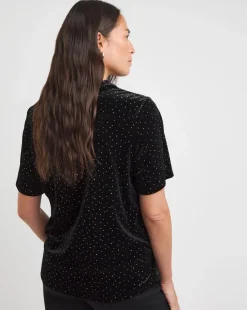 Black Short Sleeve Velvet Heatseal Top