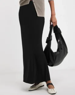 Black Slinky Jersey Pull On Maxi Slip Skirt