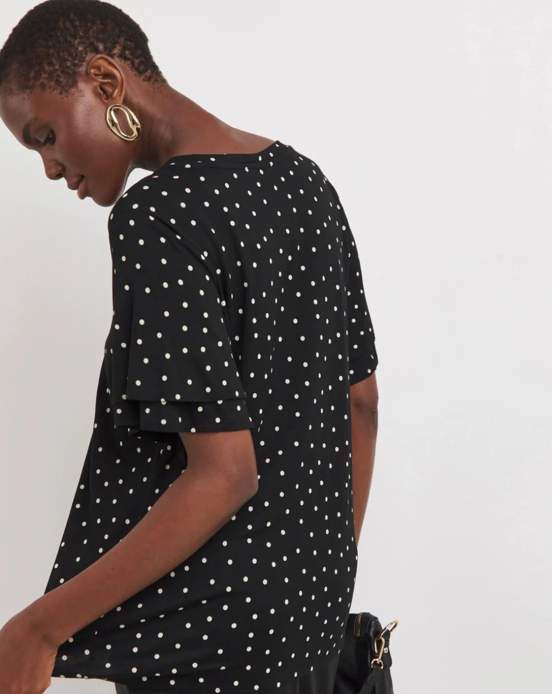 Black Spot Double Angel Sleeve V Neck Top