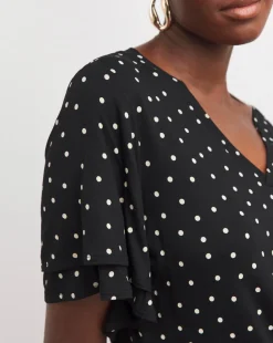 Black Spot Double Angel Sleeve V Neck Top