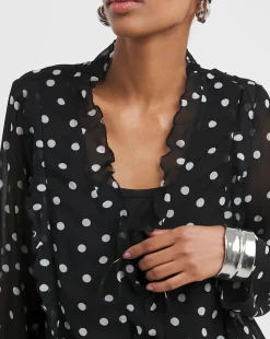 Black Spot Tie Detail Ruffle Blouse