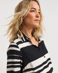 Black Stripe Dipped Back Viscose Shirt