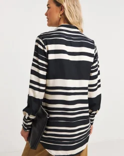 Black Stripe Dipped Back Viscose Shirt