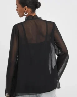 Black Tie Detail Ruffle Blouse