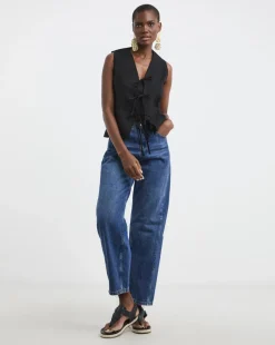 Black Tie Front Linen Mix Waistcoat