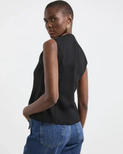 Black Tie Front Linen Mix Waistcoat