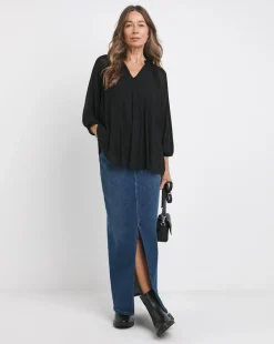 Black V Neck Mesh Blouse