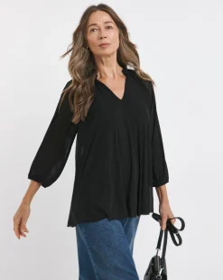 Black V Neck Mesh Blouse