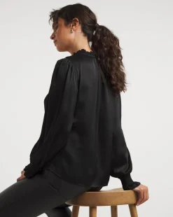 Black V Neck Satin Yoryu Blouse