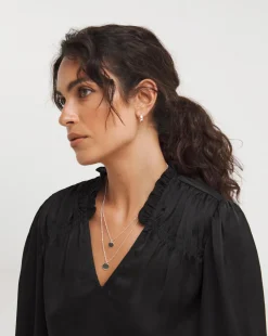 Black V Neck Satin Yoryu Blouse