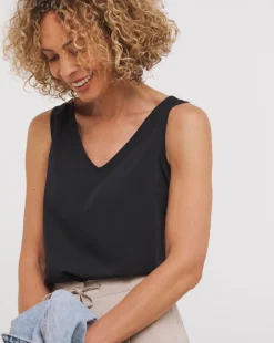 Black V Neck Woven Vest