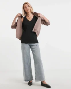 Black V-Neck Lace Trim Vest