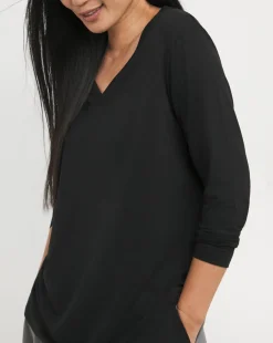 Black V-Neck Longline Split Hem Slouch T-Shirt