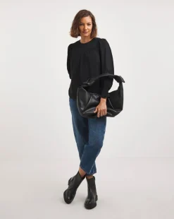 Black Volume Sleeve Textured Top