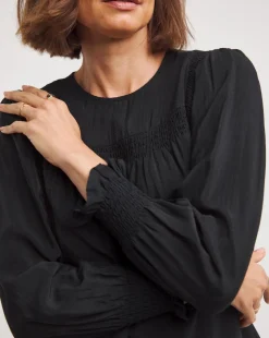 Black Volume Sleeve Textured Top