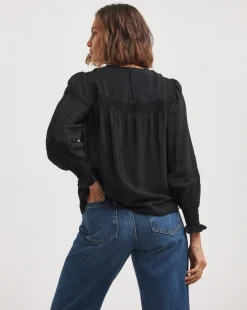 Black Volume Sleeve Textured Top