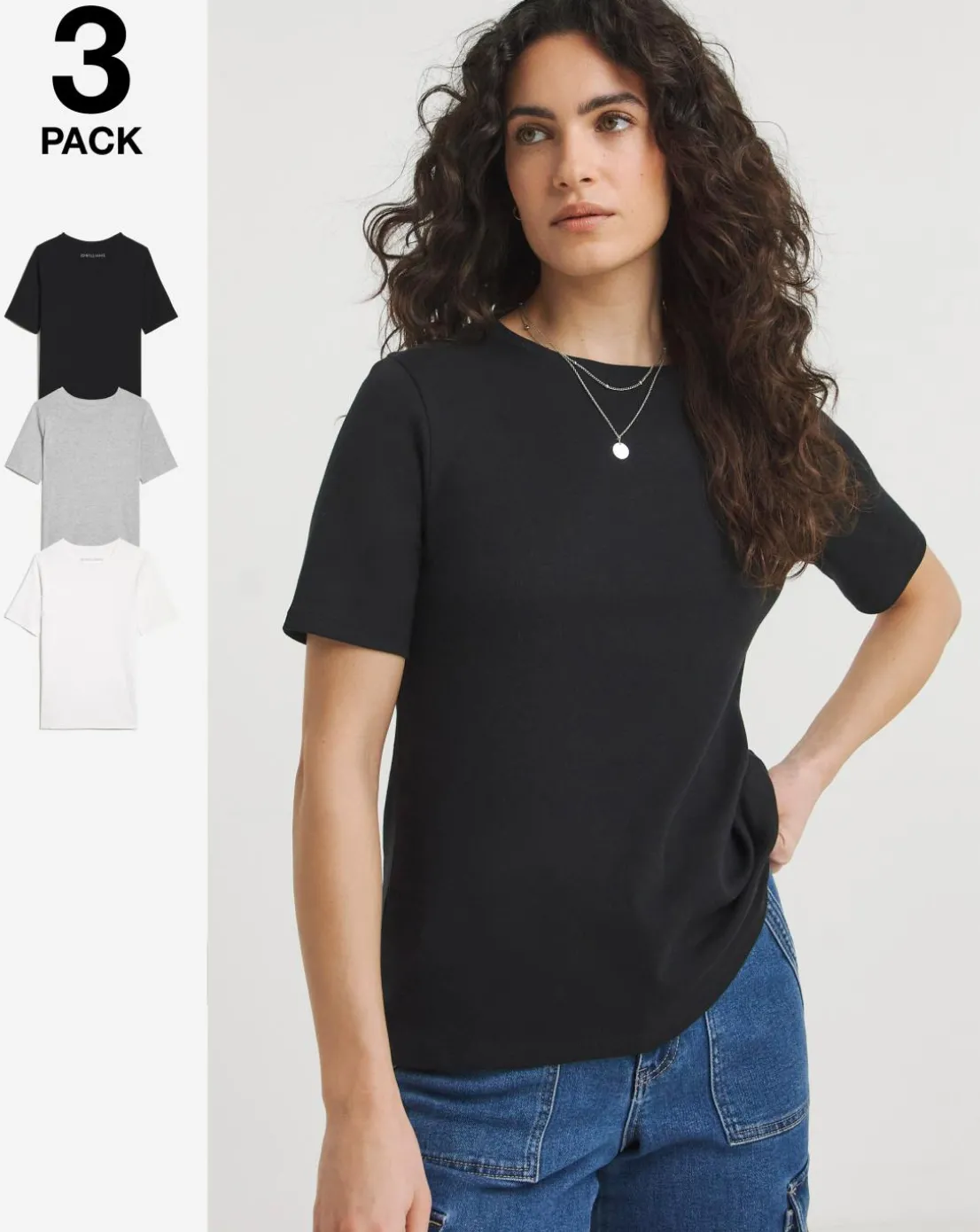 Black White & Grey 3 Pack Round Neck T-Shirts