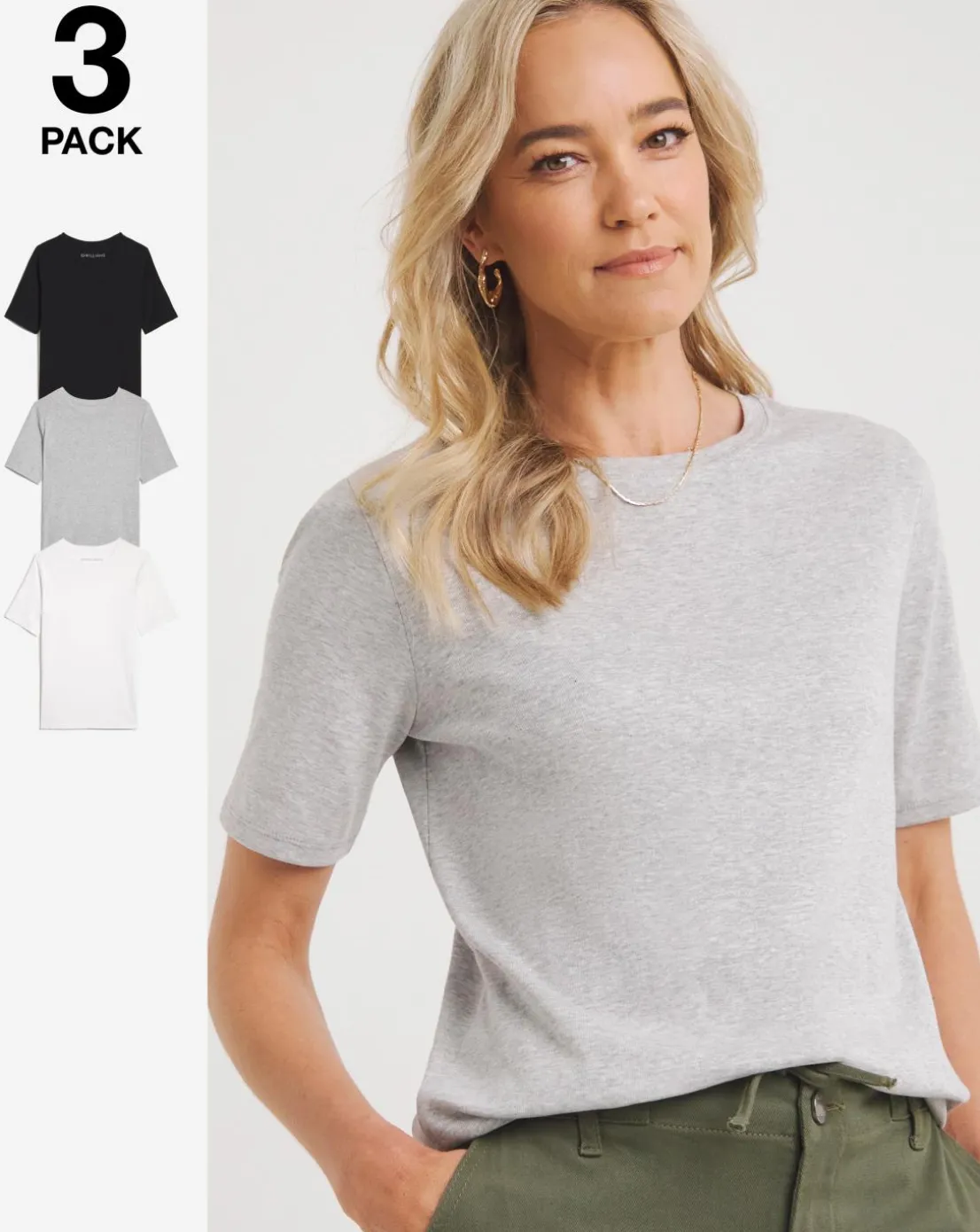 Black White & Grey 3 Pack Round Neck T-Shirts