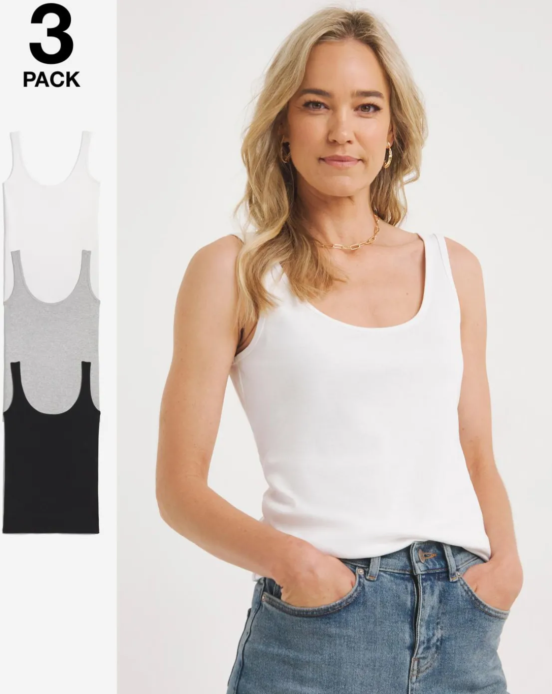 Black White & Grey 3 Pack Vests