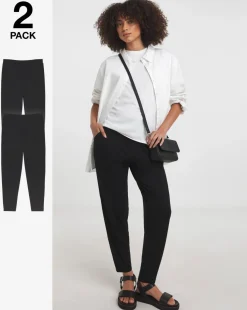 Black/Black 2 Pack Pull On Lightweight Jersey Tapered Leg Trousers